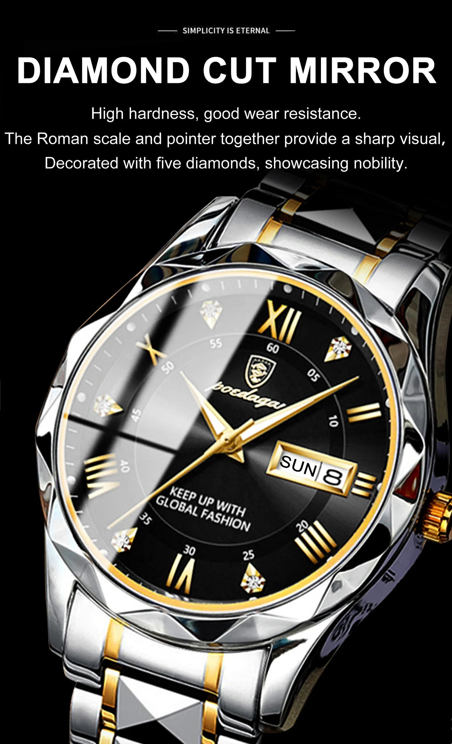 POEDAGAR Top Classic Men's Quartz Watches Waterproof Luminous Stainless Steel Man Wristwatch Date Week Original Men Watch Reloj
