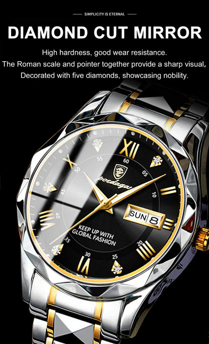 POEDAGAR Top Classic Men's Quartz Watches Waterproof Luminous Stainless Steel Man Wristwatch Date Week Original Men Watch Reloj