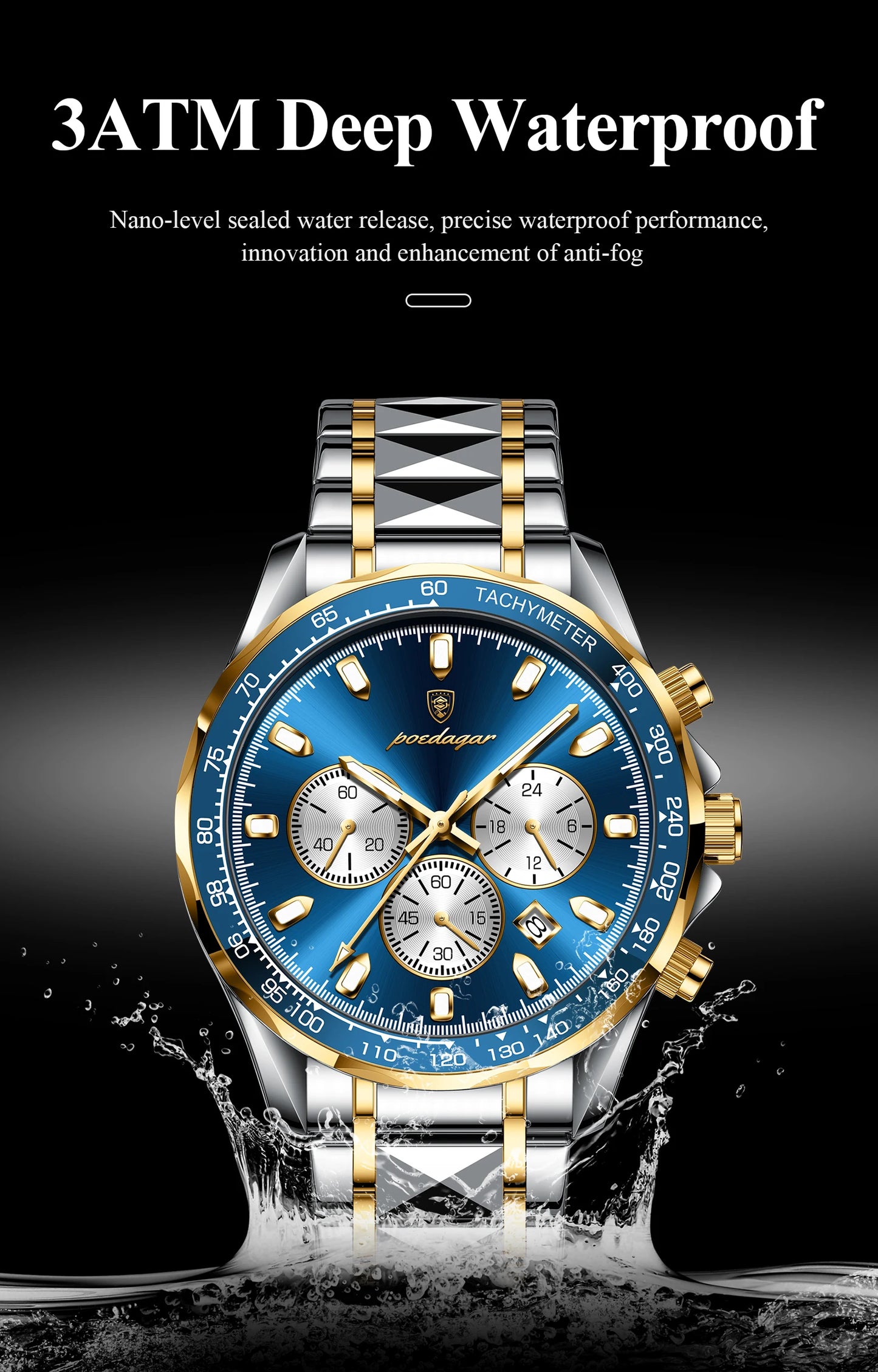 POEDAGAR Top Luxury Men Watch Chronograph Waterproof Luminous Date Man Watch Stainless Steel Sports Fashion Quartz Men's Watches