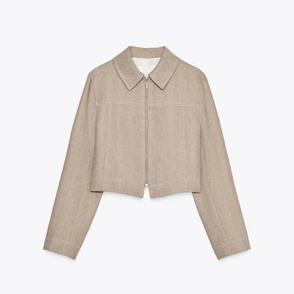 Casual Coats Pants Sets Women'S Turn-down Collar Long Sleeve Zippers Tops High Waist  Trousers 2026 Spring New Lady Chic Suit