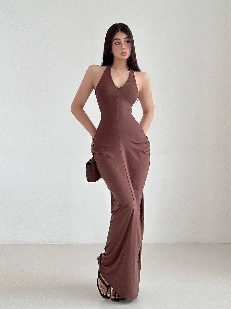 Racerback Tank Top Dresses Chest Large Waist Fold Black Sexy Dress Elegant For Women Fashion Sexy Women Robe 2024 New 4BMV