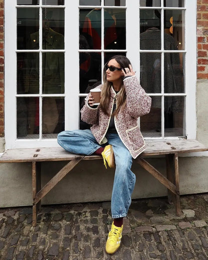 New Women's Floral/Gingham Print Lightweight Quilted Parkas Woman Long Sleeve Pockets Vintage Winter Jacket Coat Streetwear Tops