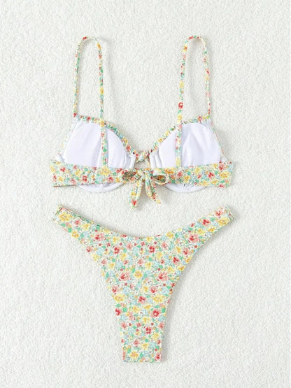 New Sexy Floral Print Push Up Bikini 2024 Women Swimwear Female Swimsuit Two Pieces Thong Bikini Set Bather Bathing Suit Beach