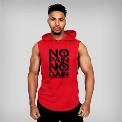 Mens Bodybuilding Sleeveless Hooded Shirts Summer Breathable Loose Cotton Hip Hop Tank Tops Gym Workout Fitness Muscle Hoodie