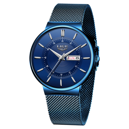 LIGE Mens Watches Top Brand Luxury Waterproof Ultra Thin Date Clock Male Steel Strap Casual Quartz Watch Men Sports Wrist Watch