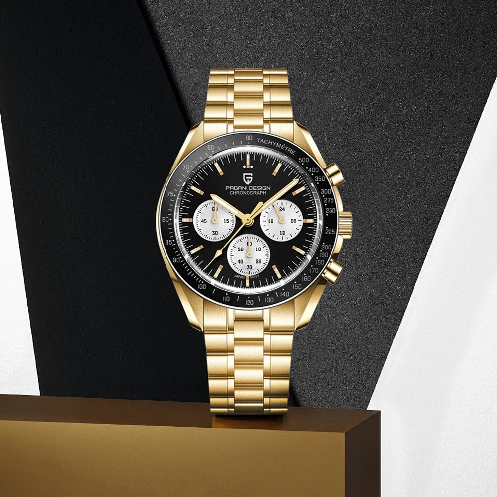 2026 New PAGANI DESIGN Gold Men's Quartz Watches Luxury VK63 Speed Sports Chronograph Watch Men AR Sapphire Ceramic Bezel Clock