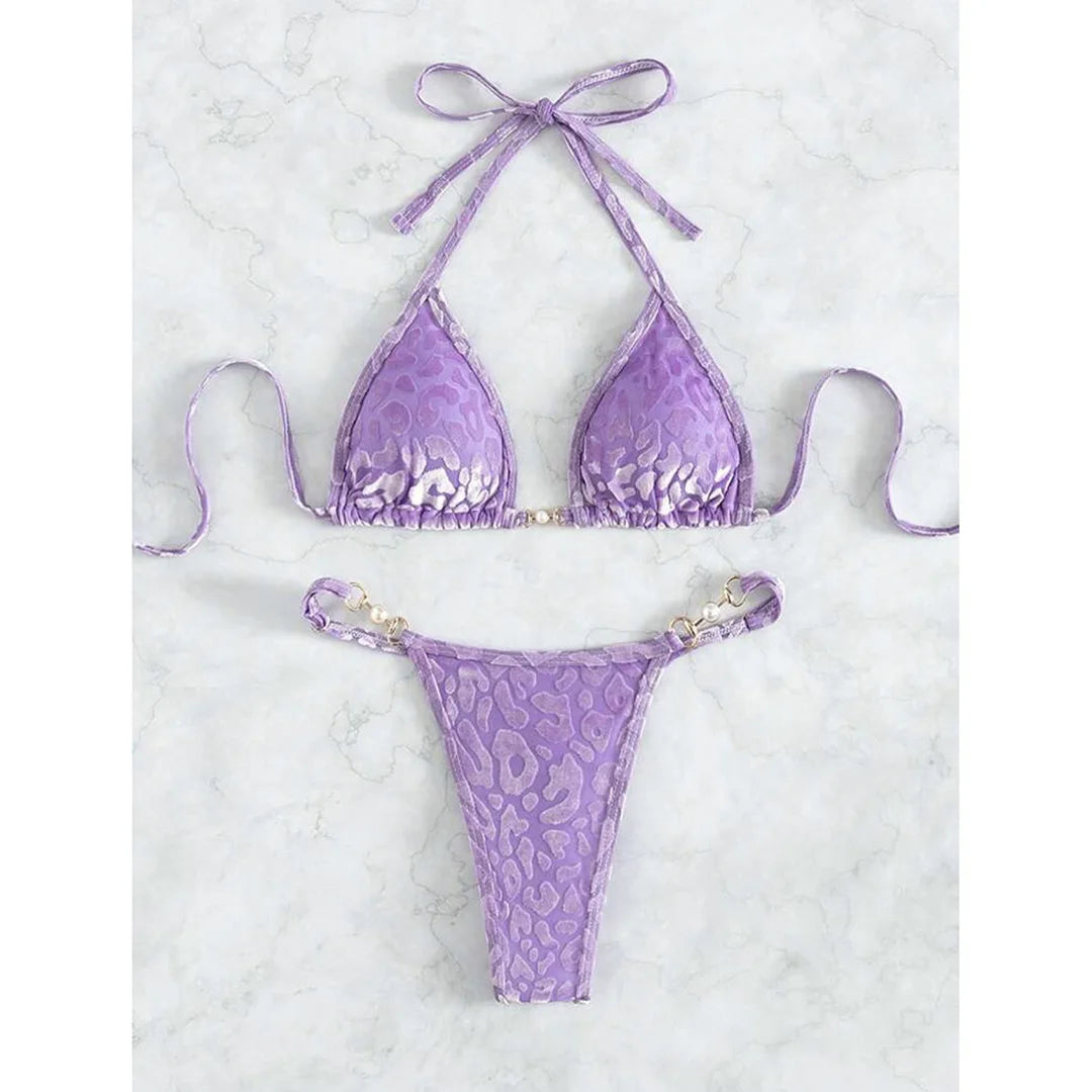 S - XL Leopard Halter Mini Micro Thong Bikini Women Swimwear Female Swimsuit Two-piece Bikini set Bather Bathing Suit Swim K5207