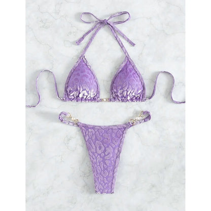 S - XL Leopard Halter Mini Micro Thong Bikini Women Swimwear Female Swimsuit Two-piece Bikini set Bather Bathing Suit Swim K5207