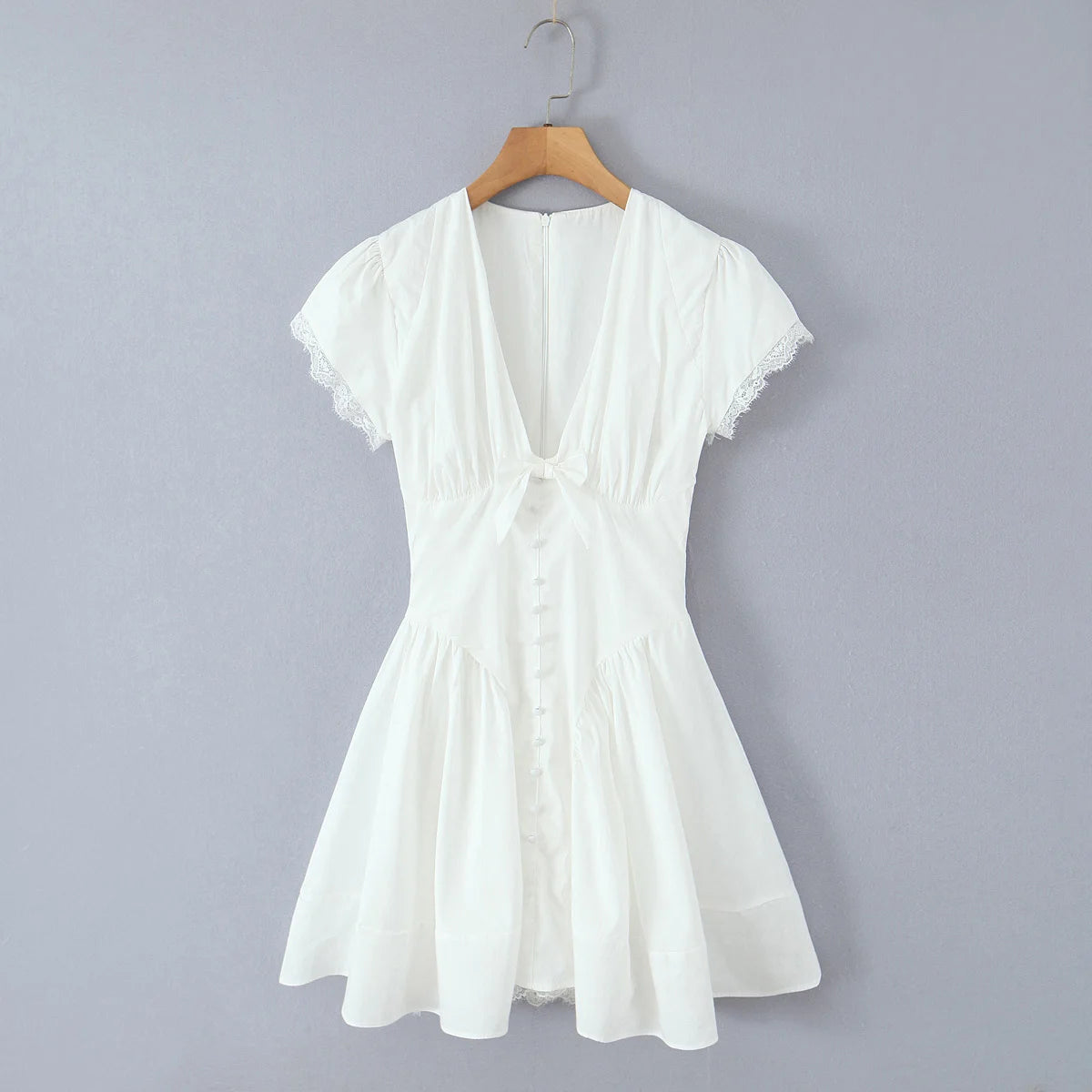 YENKYE Sweet Cute White Mini Dress For Pretty Girl Elegant A-line Bow V Neck Summer Dresses Party Robe Vacation Vestidos 2025