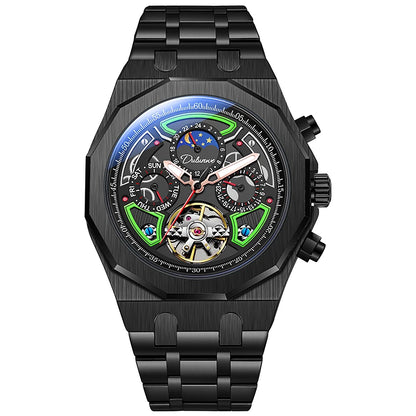 Luxury Tourbillon Watches Men Fashion Sport Rubber Strap Moon Phase Date Waterproof Automatic Mechanical Wrist Watch Man Reloj