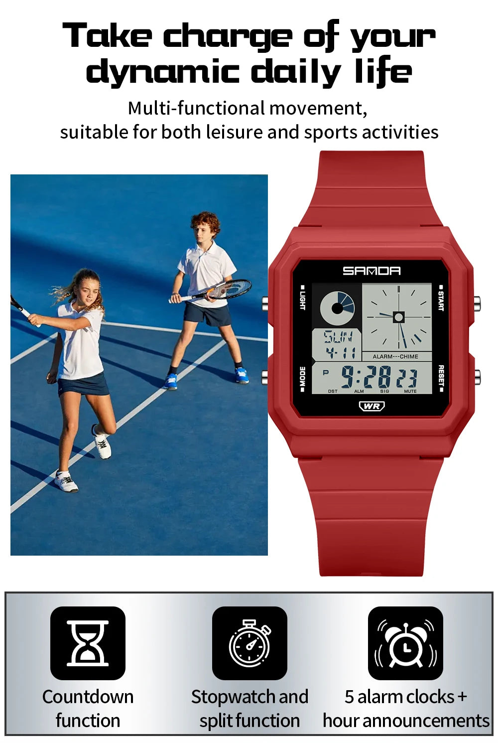SANDA 2216 Fashion Electronic Watch Multifunction Alarm Calendar Waterproof Sports Student Digital Watches