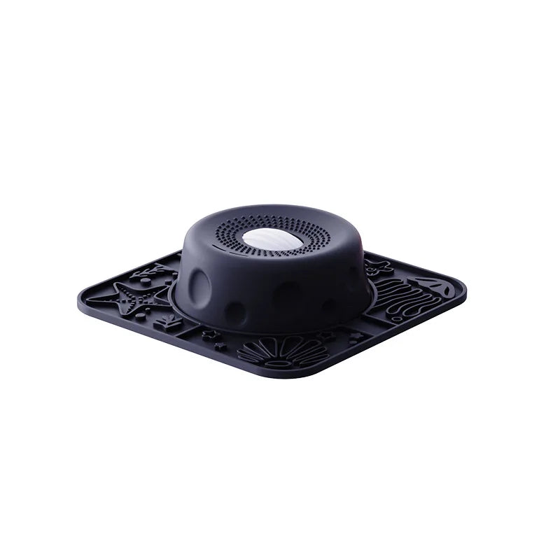 New Double-bowl Pet Licks-and-eats Bowls with Fun Rollers At The Bottom and Suction Cups. for Dogs and Cats. Licking Pads.