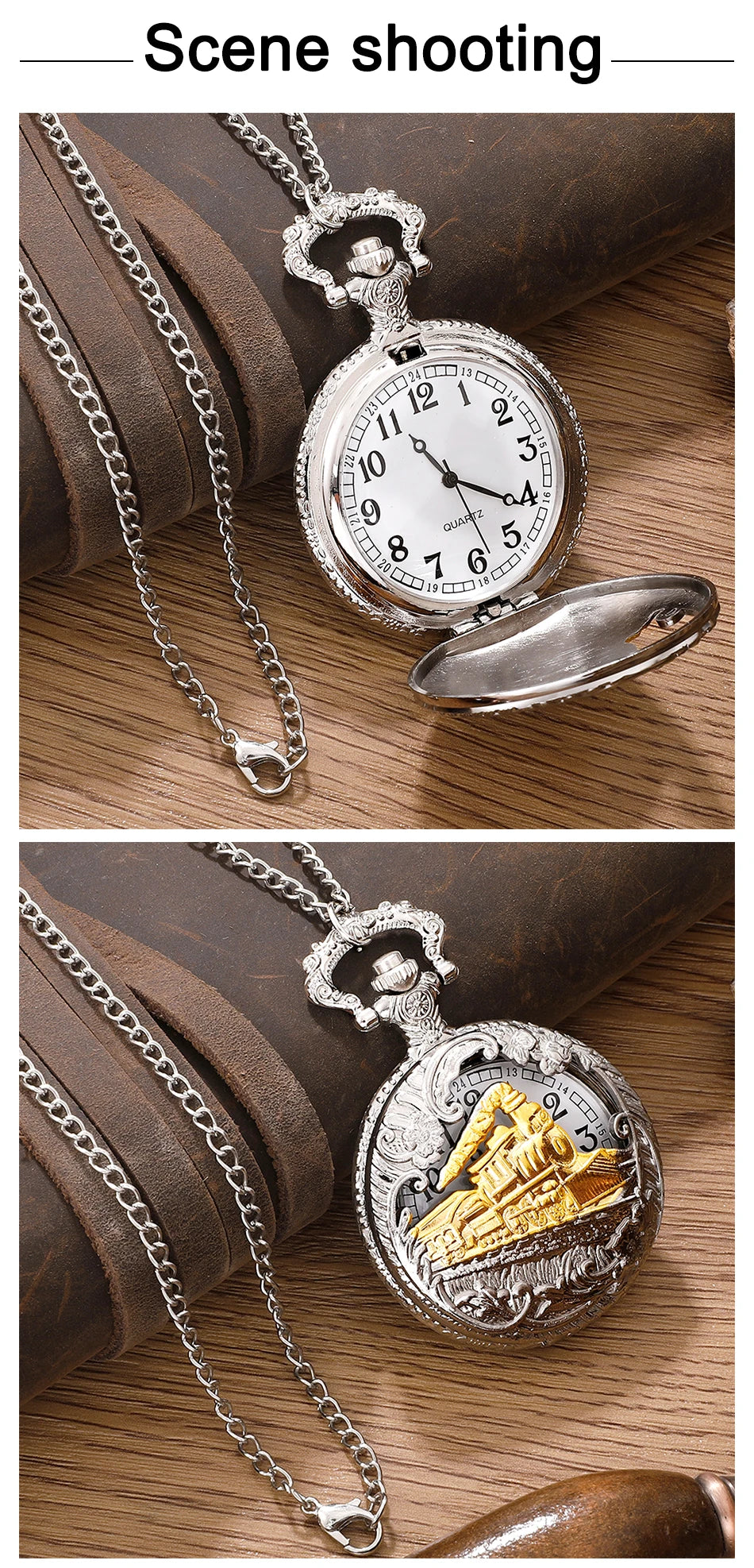 Antique Steam Train Design Pocket Watch with Chain Necklace Vintage Quartz Pendant Watches Clock Chain Mens Women