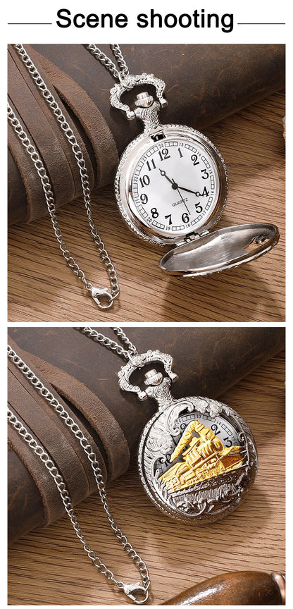 Antique Steam Train Design Pocket Watch with Chain Necklace Vintage Quartz Pendant Watches Clock Chain Mens Women