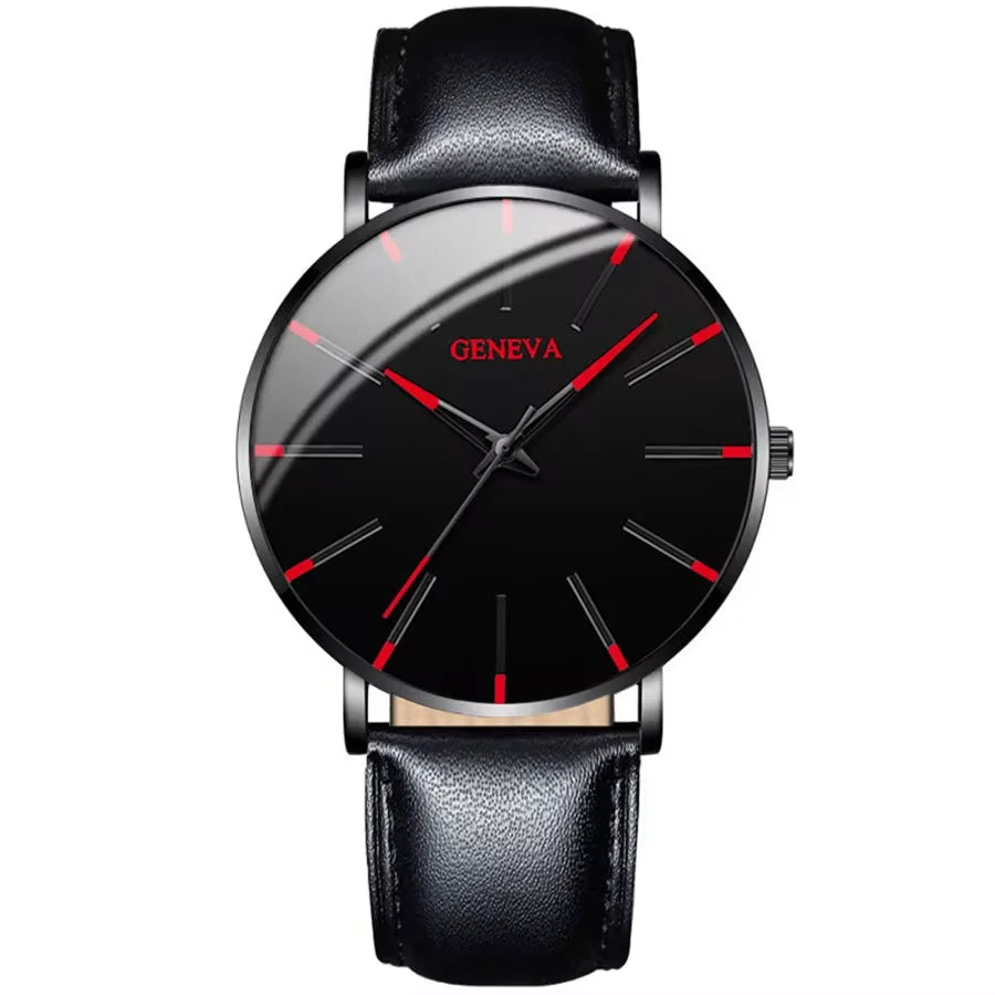 3PCS/Set Fashion Men's Watch Casual Leather Band Quartz Wristwatch Men Business Watches Bracelet Necklace Set