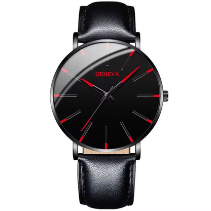 3PCS/Set Fashion Men's Watch Casual Leather Band Quartz Wristwatch Men Business Watches Bracelet Necklace Set