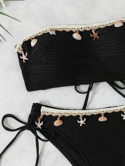 2026 Women Sexy Thong Swimsuit Push Up Swimwear Contrast Binding Bandeau Bikinis Female Bathing Suit Swimming Summer Beachwear