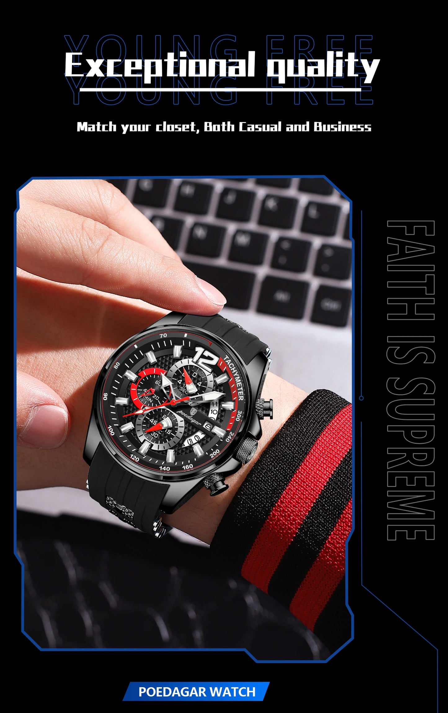 POEDAGAR Original Fashion Men Watch Date Chronograph Silicone Sports Man Clock Luminous Waterproof Military Quartz Men's Watches