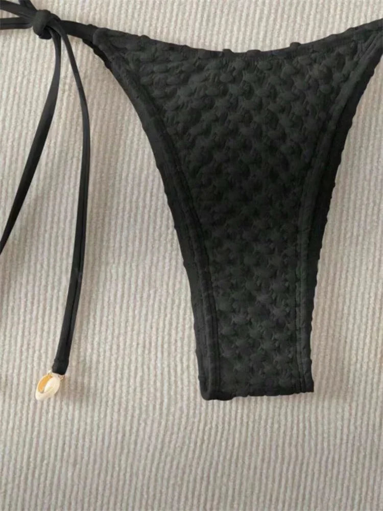 Sexy Bikini Set Shell Designer Swimsuit 2025 White Black Push Up Micro Bikinis Summer Bathing Suit Tie Side Triangle Swimwear