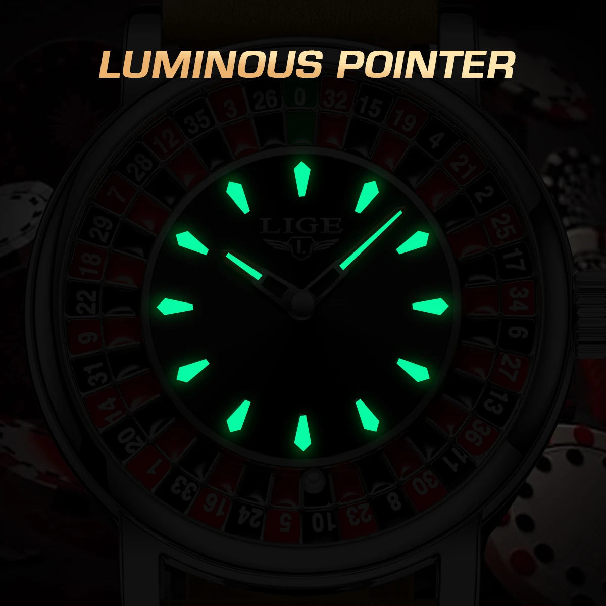 LIGE Quartz Man Watch Fashion Luxury Creative Roulette Game Dial Design Leather Casual Life Waterproof Watches for Men Gifts+Box