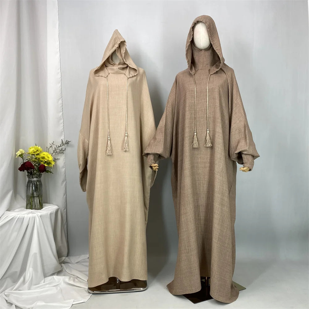 Hot Seller Ramadan Islamic Clothing Wrinkle Polyester Hoodie Abaya Dress With Undercap Muslim Women Abaya Hoodie Causal Dresses