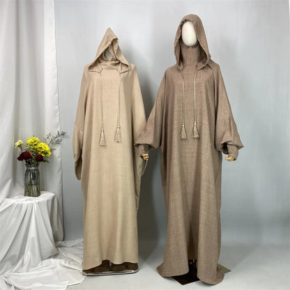 Hot Seller Ramadan Islamic Clothing Wrinkle Polyester Hoodie Abaya Dress With Undercap Muslim Women Abaya Hoodie Causal Dresses