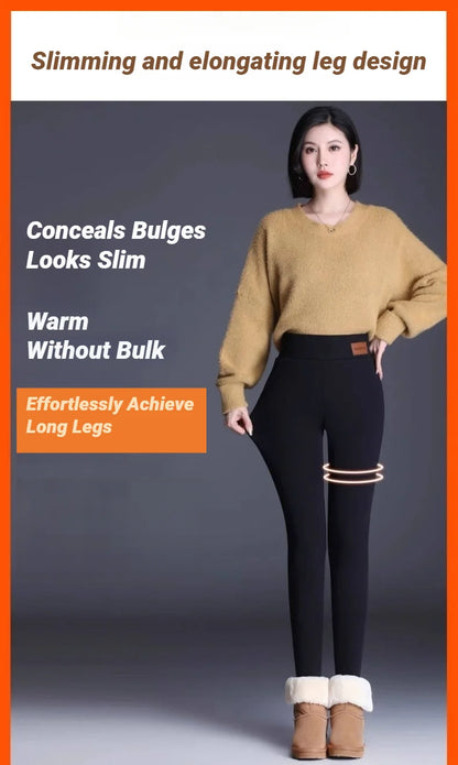 Women Thermal Leggings Winter Warm Sexy Elastic Translucent Pantyhose Female Fleece High Waist Slim Thicken Tight Pants Black