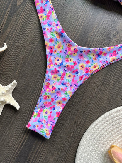 Sexy Colorful Floral Printed Bandeau Bikini Female Swimsuit Women Swimwear Two-pieces Bikini set Bather Bathing Suit Swim Lady