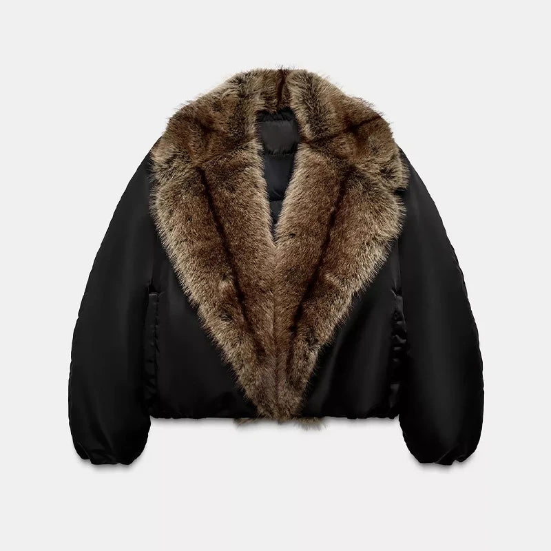 Fashion Faux Fur Patchwork Jacket Women Stand Collar Full Sleeve Warm Lace Up Loose Jackets 2026 Lady New Casual Outwear Street