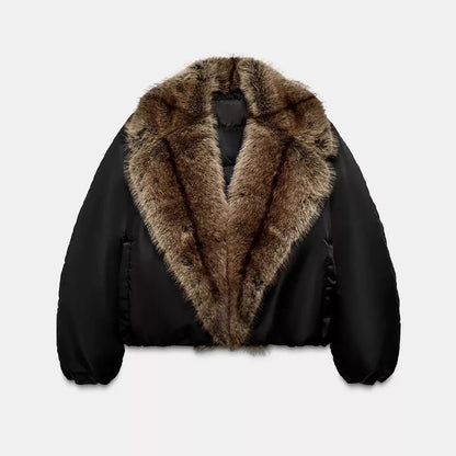 Fashion Faux Fur Patchwork Jacket Women Stand Collar Full Sleeve Warm Lace Up Loose Jackets 2026 Lady New Casual Outwear Street