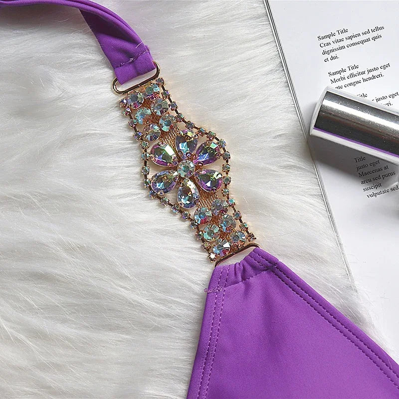 2026 Shiny Rhinestone Diamond Bikini Women Swimsuit Female Swimwear Two Pieces Bikini Set Halter Metal Chains Bathing Suit Swim