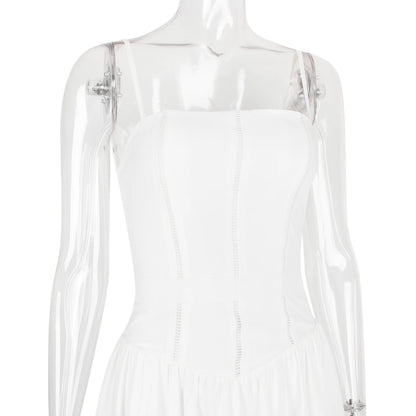 Ashgaily White Dress Women Halter Cotton Long Dress Lace Elegant Party Outfits Ladies Sexy Club Clothes