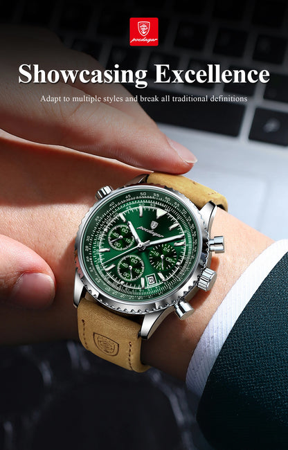 POEDAGAR Business Men Wristwatch Waterproof Luminous Date Chronograph Sport Man Clock Leather Quartz Fashion Men's Watches Reloj