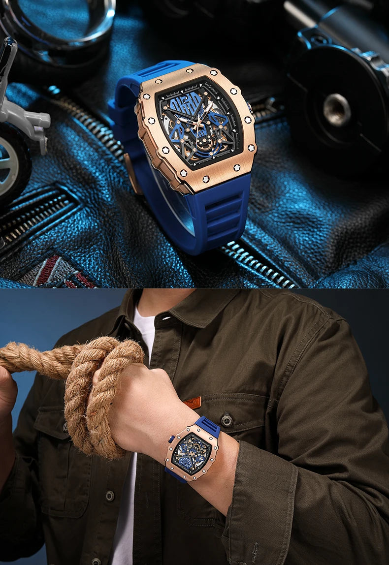 RUIMAS Tonneau Dial Automatic Movement Watches for Men Fashion Sport Mechanical Wristwatch Waterproof Clock Reloj Hombre 341