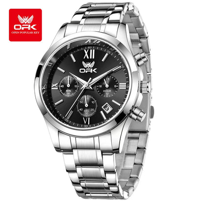 OPK 6052 Chronograph Quartz Wristwatch Original Steel Strap Waterproof Luminous Calendar Fashion Elegant Men's Business Watches