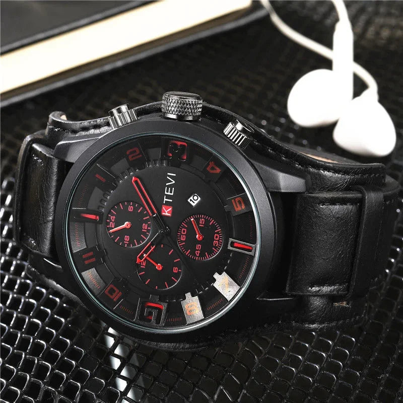 Retro Men's Watches High-end Luxury Man Watch PU Leather Strap Date Business Quartz Watch Big Dial Military tactical Wristwatch