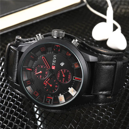 Retro Men's Watches High-end Luxury Man Watch PU Leather Strap Date Business Quartz Watch Big Dial Military tactical Wristwatch