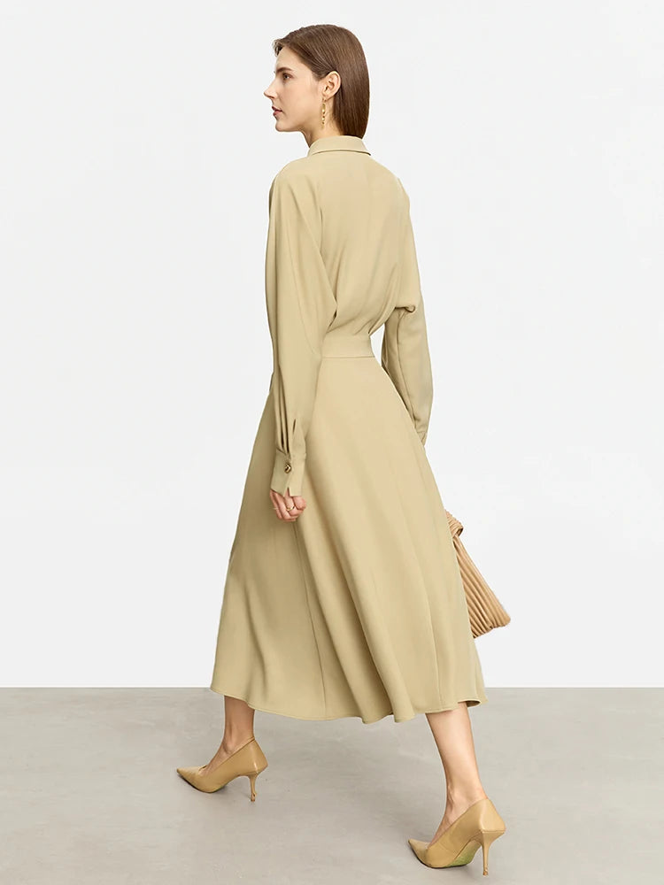 AMII Minimalist French Long-sleeve Shirt Dress for Women 2024 Autumn New A-line Office Lady Solid Midi Dresses Vestidos 12343290