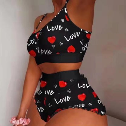 Swimsuit Women's 2-Piece Set Fashion Strawberry Print Lace Lace Sling Two-Piece Set Home Clothes Sweet Pajamas