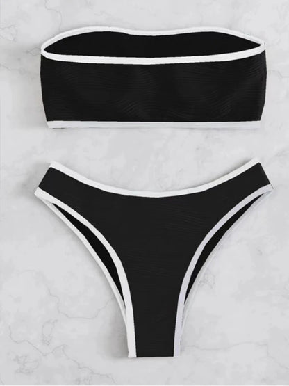 2026 Women Sexy Thong Swimsuit Push Up Swimwear Contrast Binding Bandeau Bikinis Female Bathing Suit Swimming Summer Beachwear