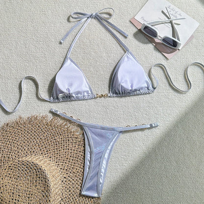 New PU Faux Leather Halter Mini Thong Bikini Female Swimsuit Women Swimwear Two-pieces Bikini set Bather Bathing Suit Swim V5206