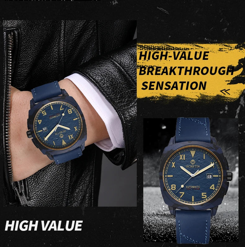 OCHSTIN Men's Automatic Mechanical Movement Watches Man Leather Strap Wristwatch Waterproof Master Series Luminous Hand Watch