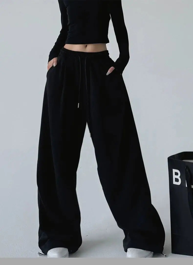 2025 New Harajuku Wide Leg Sweatpants Women Streetwear Baggy Oversize Gray Sports Pants Woman Drawstring Casual Joggers Trousers