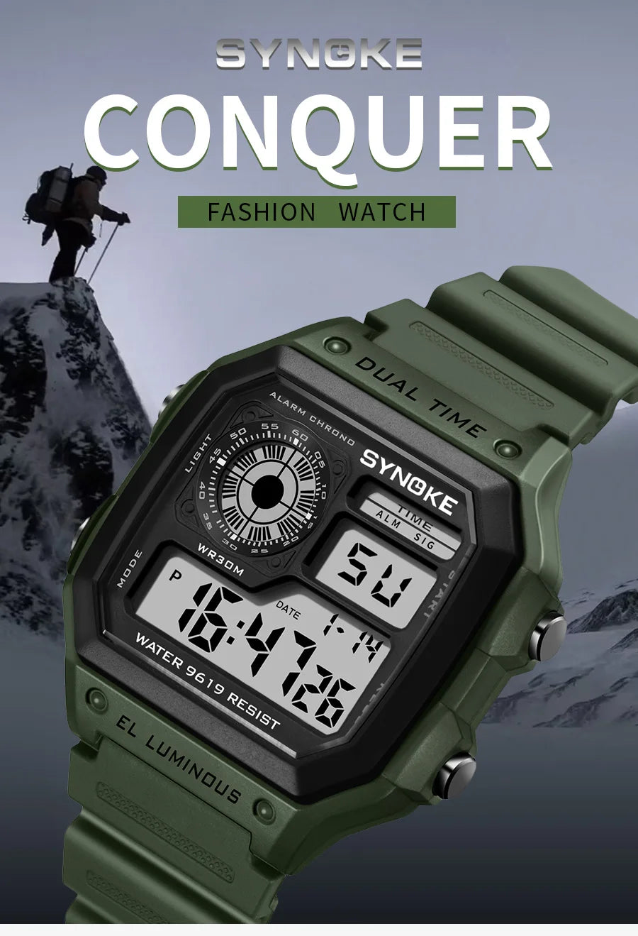 SYNOKE Digital Watches Men Sports Luminous Multifunction Waterproof Chrono Wristwatch Outdoor and Running Student Seven Light
