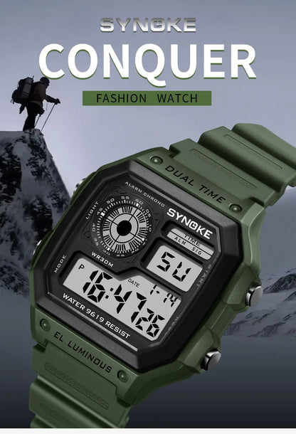 SYNOKE Digital Watches Men Sports Luminous Multifunction Waterproof Chrono Wristwatch Outdoor and Running Student Seven Light