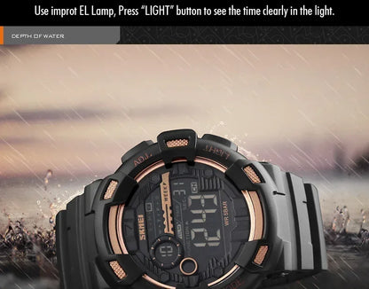 SKMEI 1243 Men Multifunction 5Bar Waterproof PU Strap LED Display Watches Chrono Digital Watch reloj hombre Outdoor Sport Watch