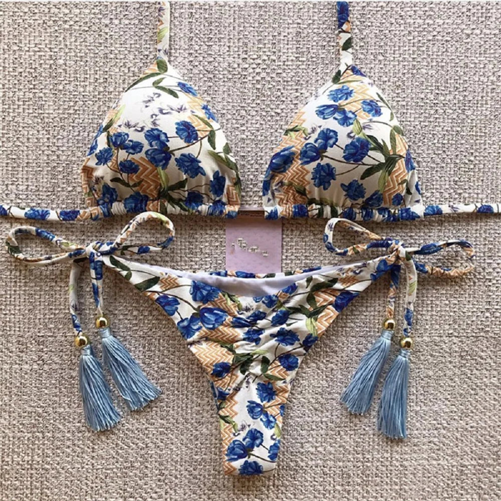 RUOTONGSEPT Sexy Micro Bikinis Set 2022 New Swimsuit Women Feather Print Bandage Swimwear Female Bathing Suit Brazilian Biquinis
