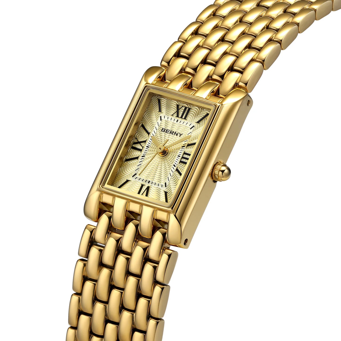 BERNY Luxury Women's Watches Fashion Ladies Square Casual Golden Quartz Watch Solid Stainless Steel Rectangle Girls Wristwatch
