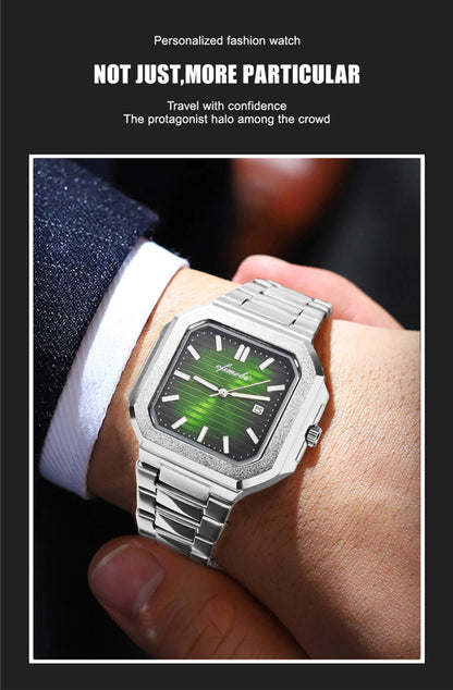 Classic Men Business Watches Fashion Square Dial Stainless Steel Strap Quartz Watch with Calendar For Luxury Mens Clock
