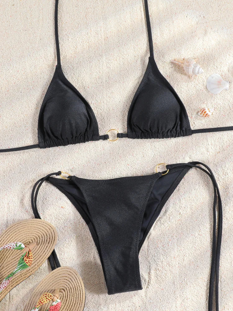 ZRTAK Micro Thongs Swimsuit Women Sexy Bikinis Bathing Suit Rings Biquini Bandage Beachwear Print Swimwear Sexy Bikini Sets